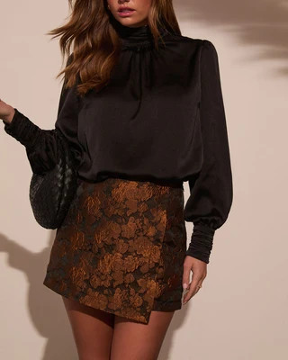 Warm Gather Floral Jacquard Mini Skort BLACK/BRONZE / XS | VICI