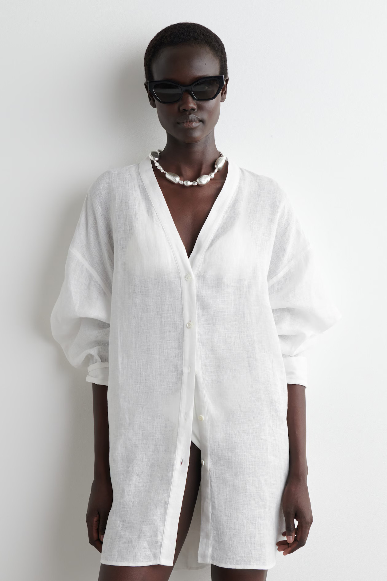 OVERSIZED LINEN V-NECK SHIRT - WHITE | COS UK