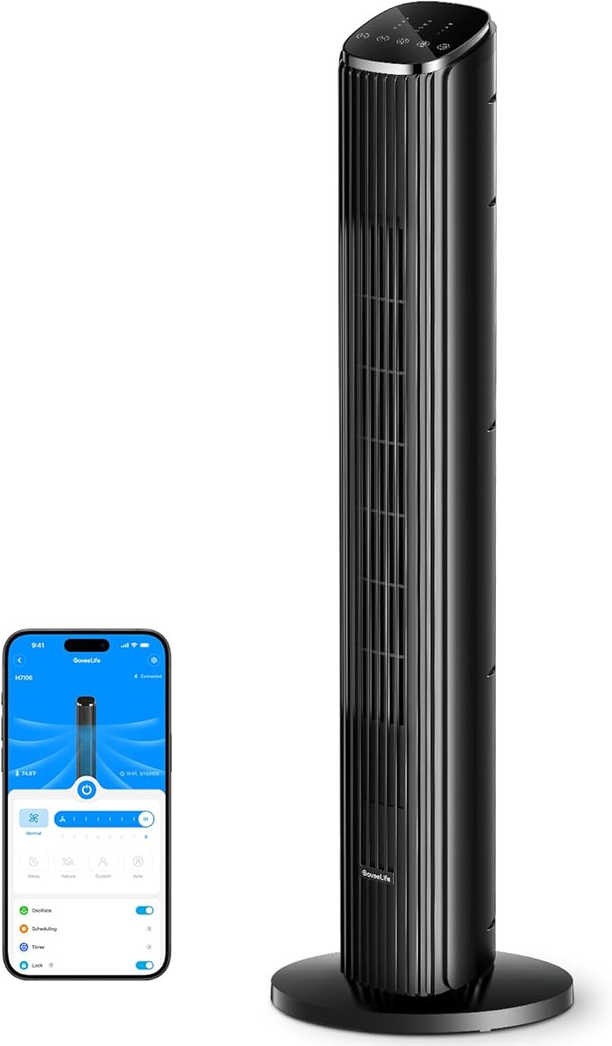 GoveeLife Black Tower Fan for Bedroom, 36" Smart Floor Fan with App/Voice Control, Temperature Se... | Amazon (US)
