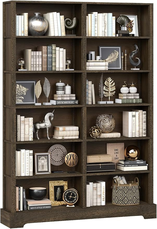 TVU 6-Tier Wood Book Shelf, 47" Wide Large Bookcase and Bookshelf, 76" Tall Bookcase with Storage... | Amazon (US)