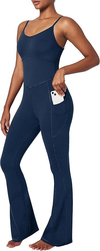 Ewedoos Flare Jumpsuits for Women with Pockets Adjustable Strap Sculpting Bodycon Jumpsuit Unitar... | Amazon (US)