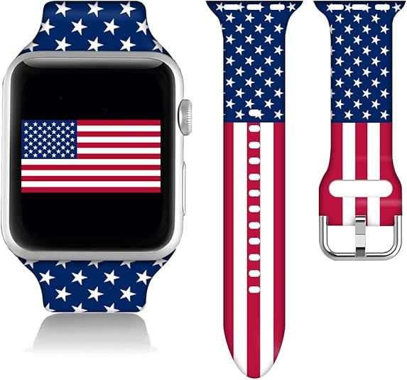 Compatible With Americsn Flag Apple Watch 38/40/41/42/44/45mm For Women Men,Soft Silicone Flag Gi... | Amazon (US)