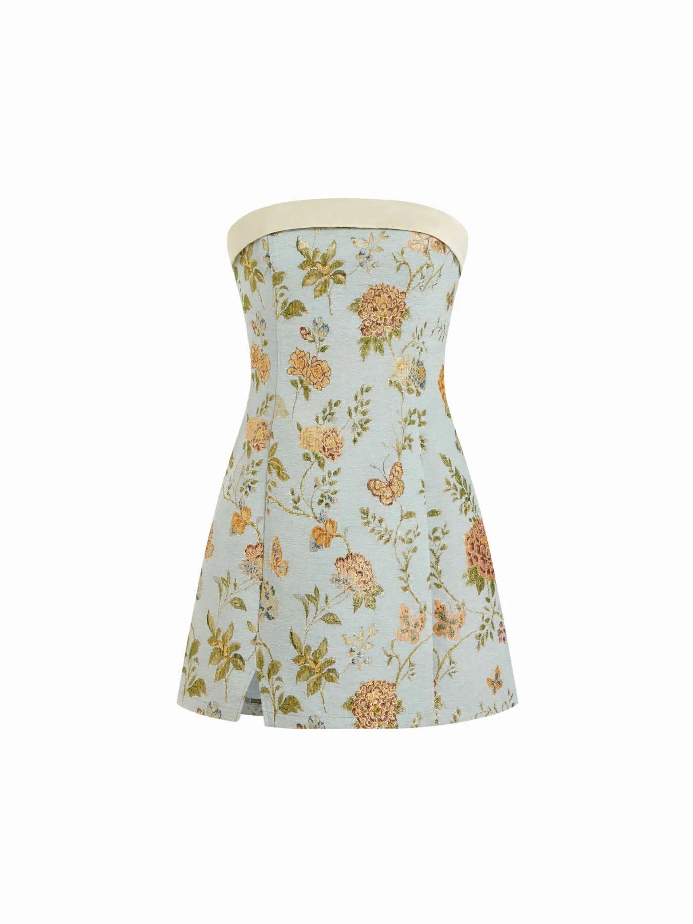 Jacquard Floral Bandeau A-line Mini Dress With Bowknot Scarf | Cider