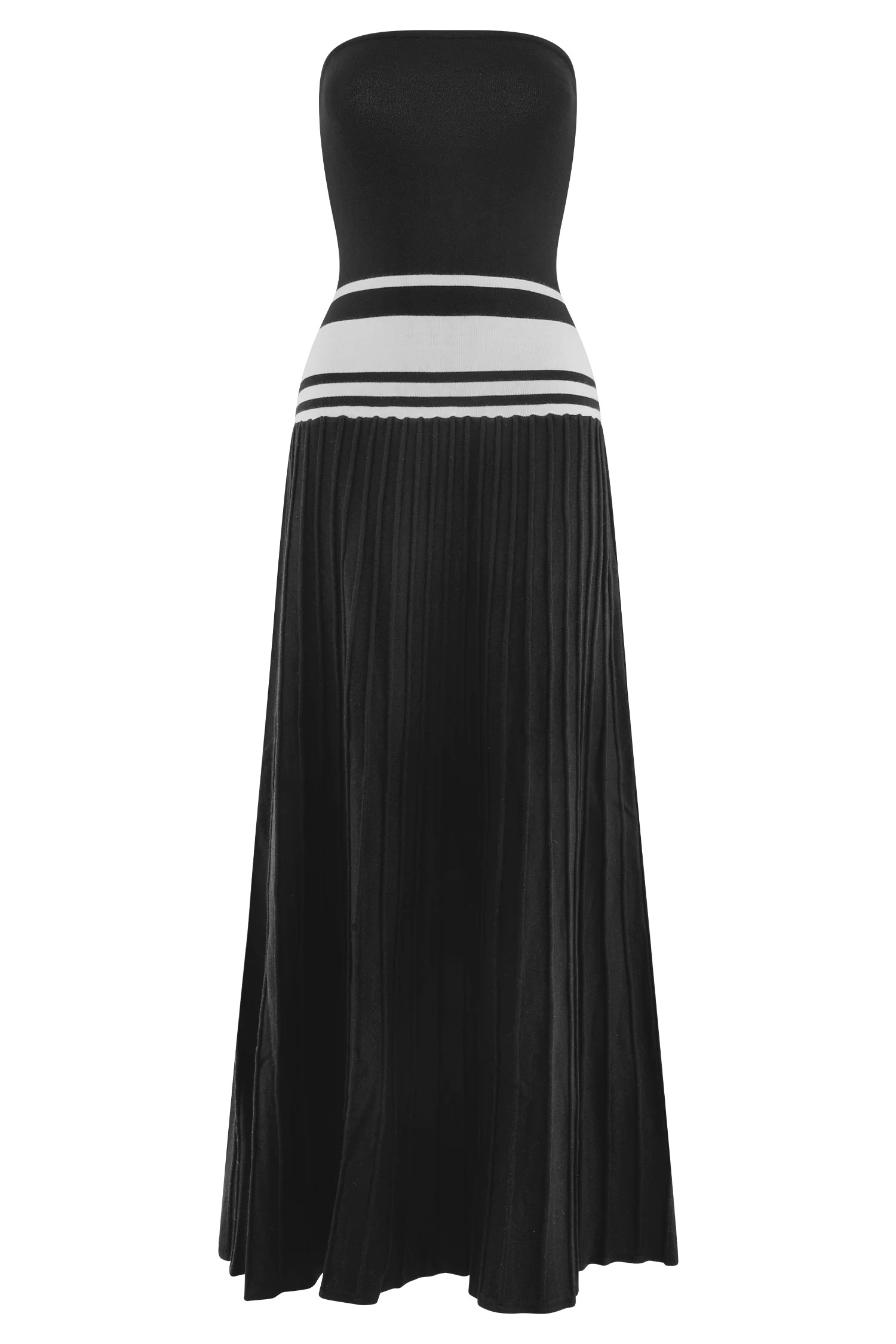 Solaris Strapless Contrast Knit Maxi Dress - Black/White | MESHKI US