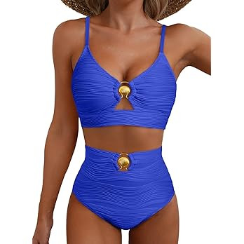 Herseas 2 Piece Bestselling Bikini Set Metal Ring Cutout Swimsuit High Waisted Textured 2025 Summ... | Amazon (US)