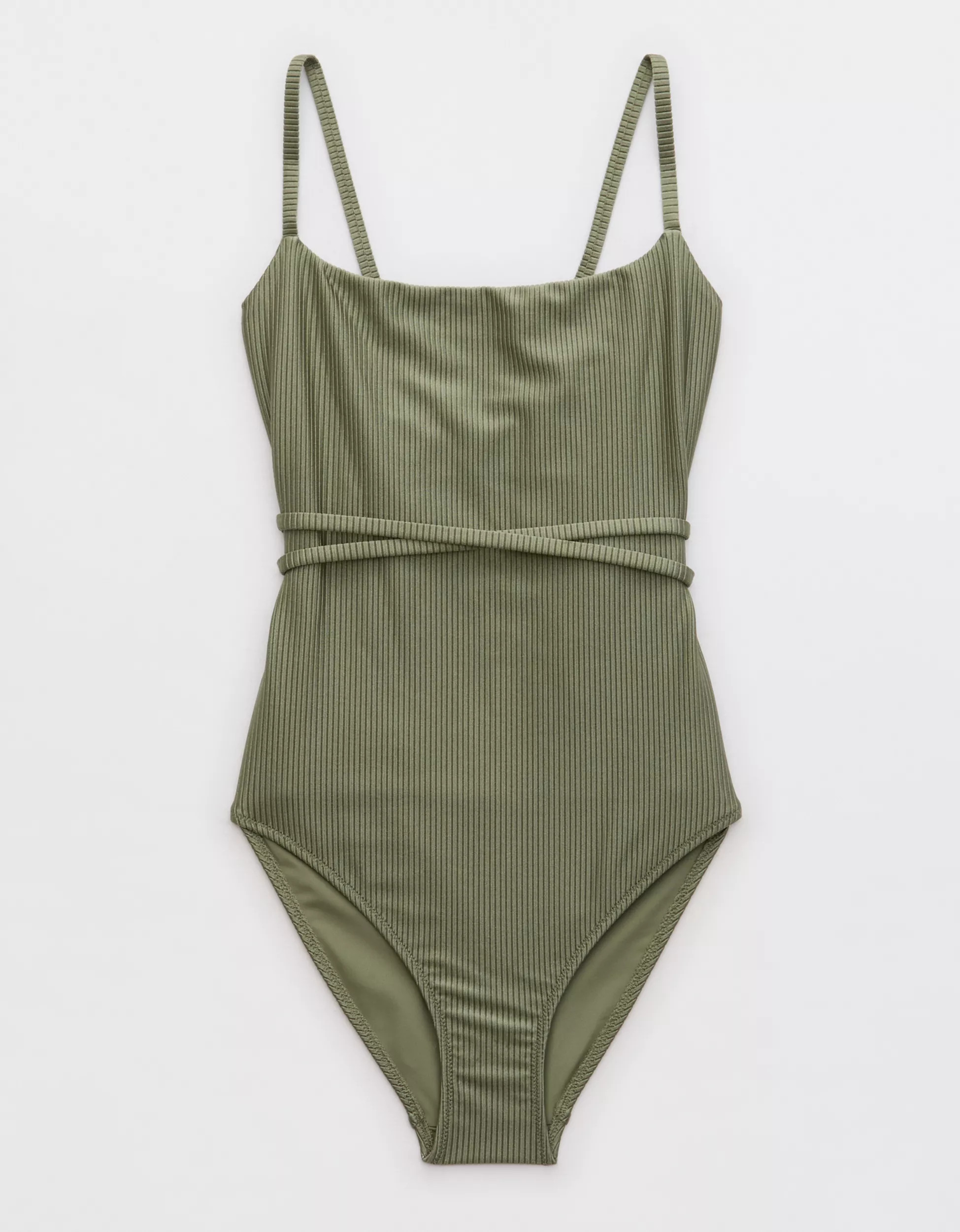 Aerie Shine Rib Strappy Scoop Full Coverage One Piece Swimsuit | Aerie