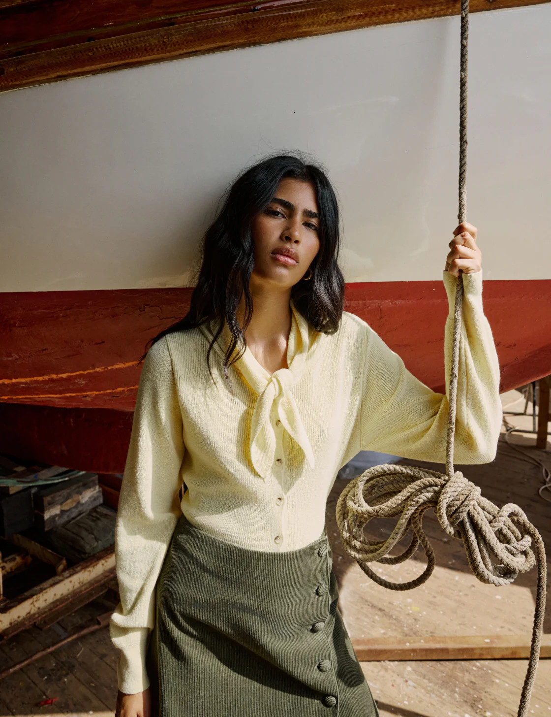 Butter Yellow Neck Tie Scarf Cardigan | Nobody's Child