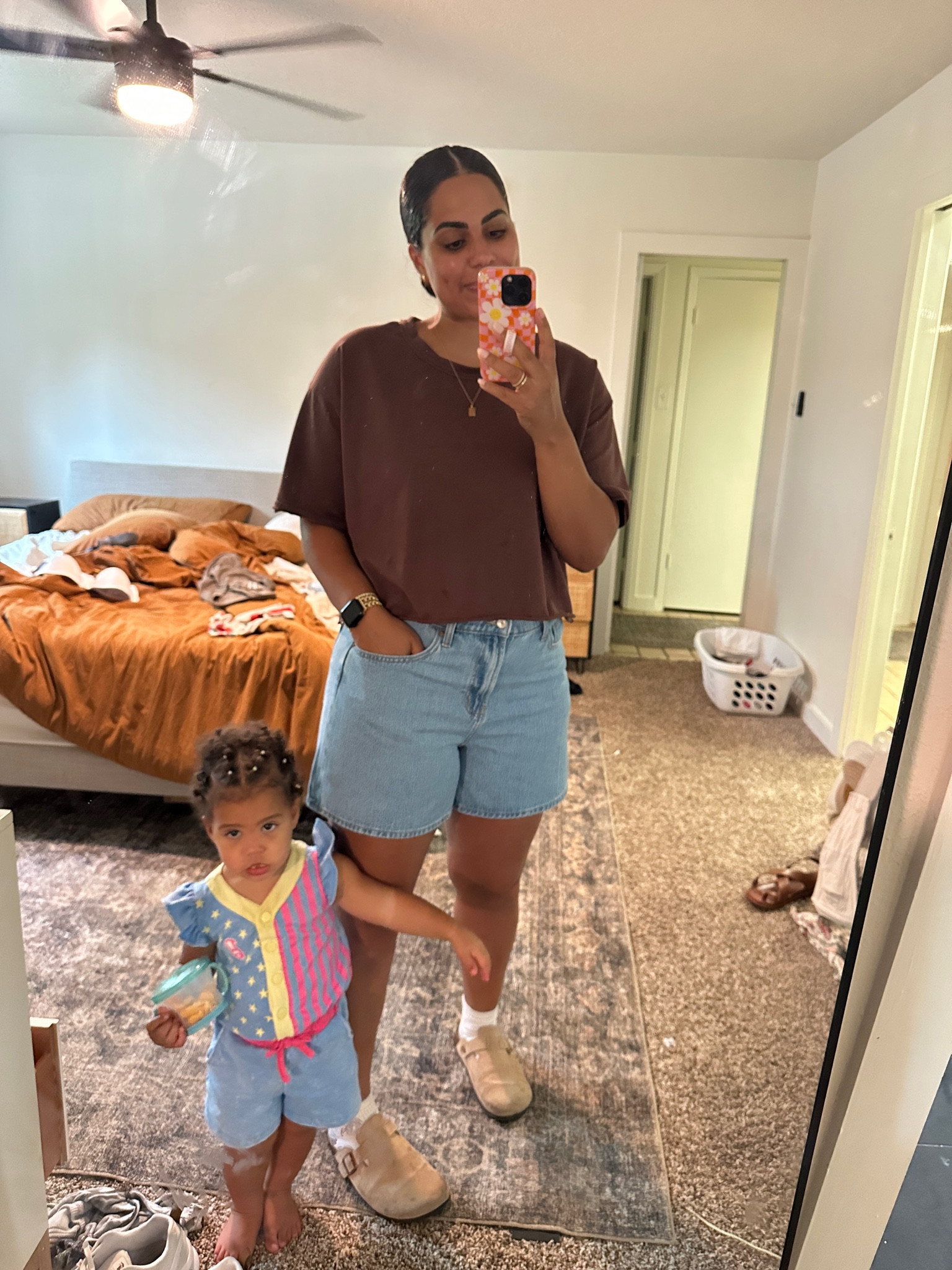 Size 14 in jeans
XL in tshirt- it shrunk on me after being washed and dried!