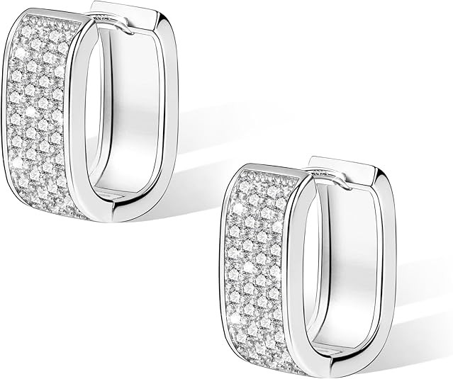 925 Sterling Silver Earrings for Women Small Chunky Silver Earrings Cubic Zirconia Small Hoop Ear... | Amazon (US)