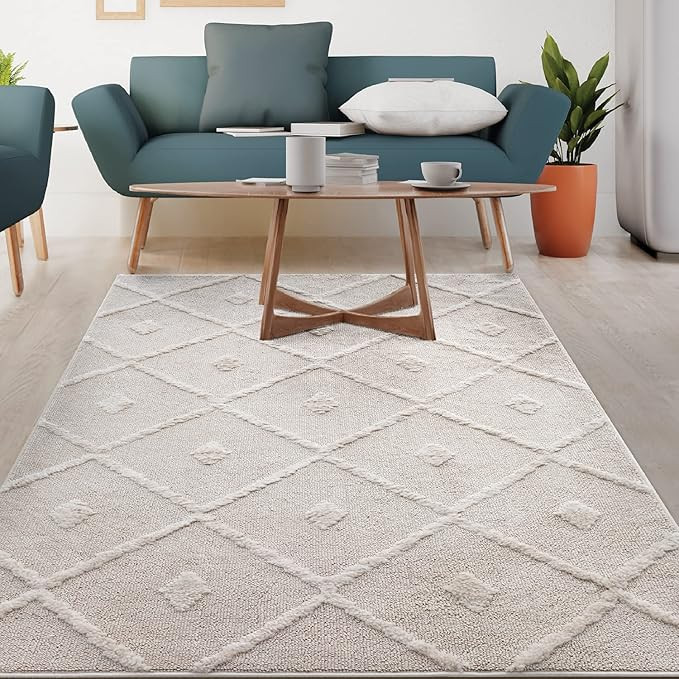 Antep Rugs Palafito 4x6 Geometric Shag Diamond High-Low Pile Textured Indoor Area Rug (Beige, 3'1... | Amazon (US)