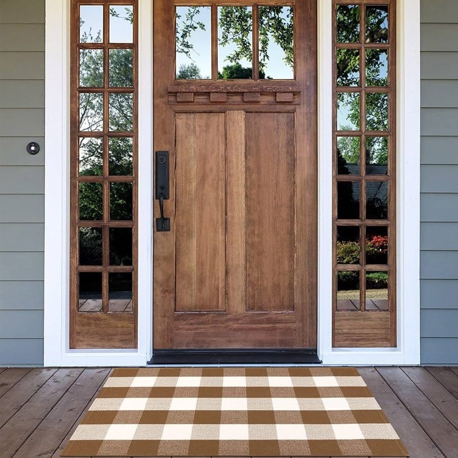 LEEVAN Buffalo Plaid Outdoor Rug Doormat 27.5x43 Inch Farmhouse Checkered Front Porch Rug Machine... | Amazon (US)