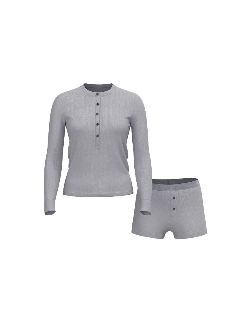 Buy Cozy Pointelle Henley Short Pajama Set, Medium Heather Grey - Order Pajamas Sets online - Vic... | Victoria's Secret (US / CA )