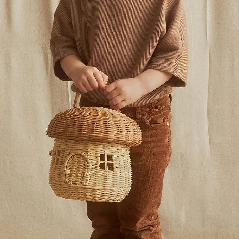 Naisicore Wicker Basket, Storage Basket, 25cm Small Mushroom Shaped Rattan Basket with Lid, Handm... | Amazon (US)