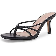 LAICIGO Women’s Square Open Toe Flip Flops Stiletto Heels Strappy Thong Slide on Slingback Mule... | Amazon (US)