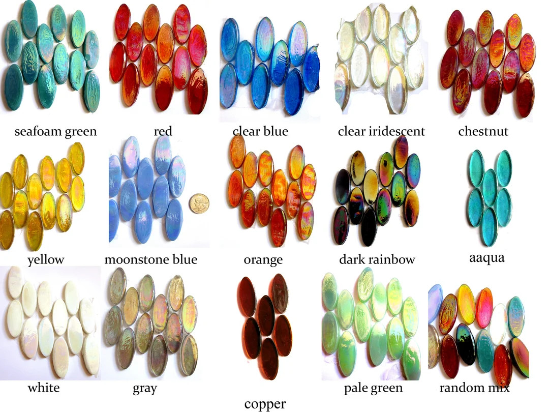 12 Large Oval Mosaic Tiles, Big Flower Petals, Ellipse Tiles,  Glass Tiles Iridescent Glass Piece... | Etsy (US)