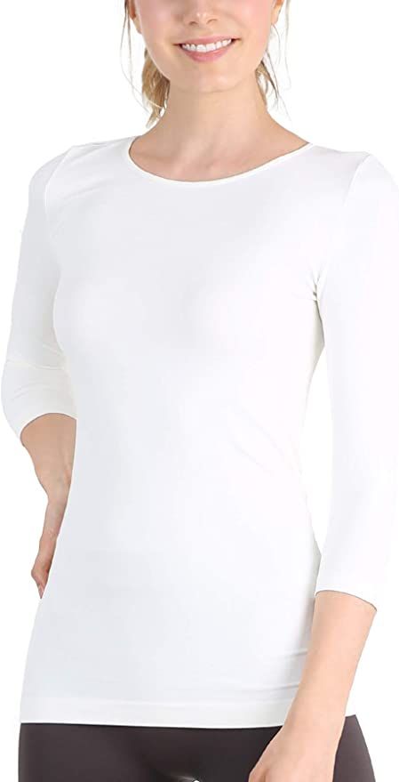 NIKIBIKI Women Seamless 3/4 Sleeve Crew Neck Top, Made in U.S.A, One Size | Amazon (US)
