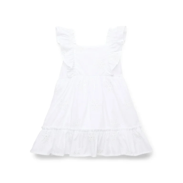 Wonder Nation Toddler Girls' Cotton Eyelet Dress with Flutter Sleeves, Sizes 12M-5T | Walmart (US)