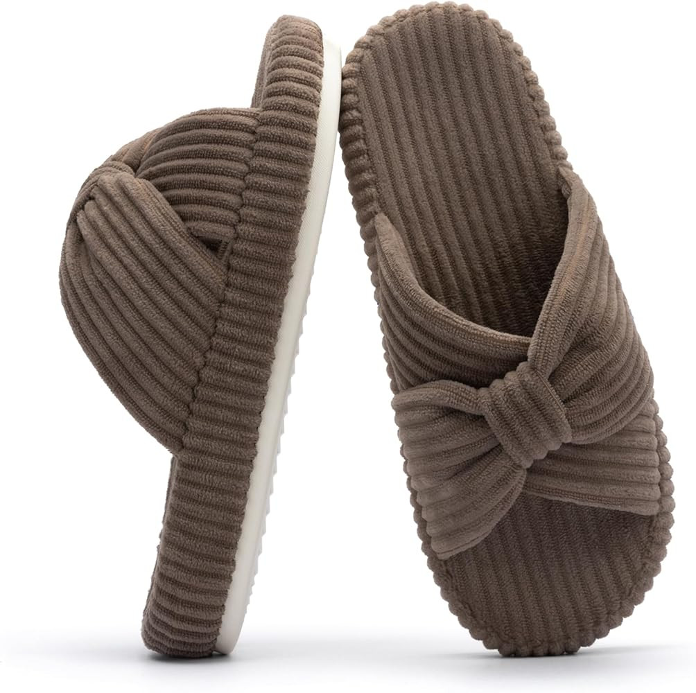 Amazon.com | Chantomoo Slippers for Women Memory Foam House Bedroom Corduroy Bow Crossbands Slide... | Amazon (US)
