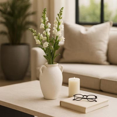 Ceramic Jug Vase with Handles for Living Room Decor - Casual Home Decor Accent for Entryway Table or Dinign Room - Decorative Flower Vase - 10", White | Target