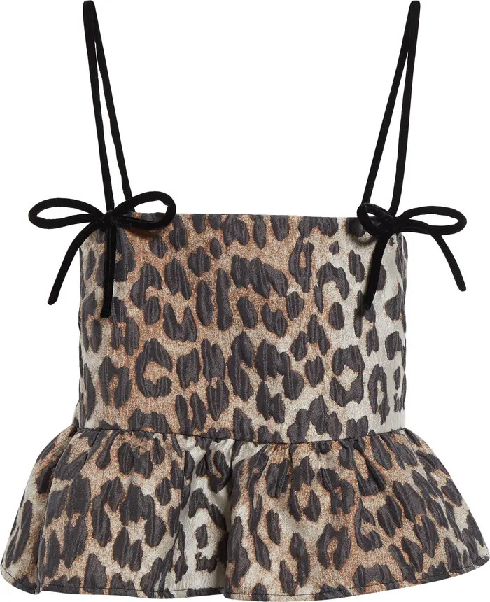 Ganni Leopard Textured Jacquard Peplum Camisole | Nordstrom | Nordstrom