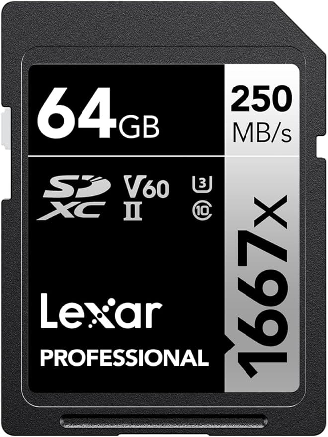 Lexar 64GB Professional 1667x SDXC Memory Card, UHS-II, C10, U3, V60, Full-HD & 4K Video, Up To 2... | Amazon (US)