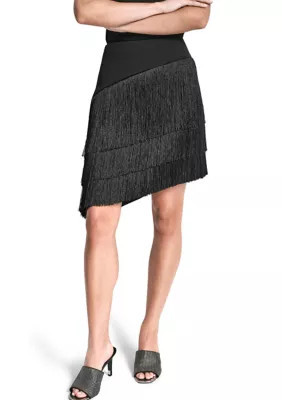 DKNY Women's Asymmetrical Fringe Skirt, Black, 12 | Belk