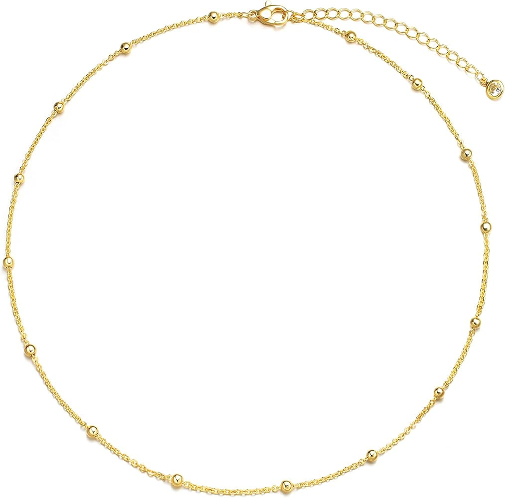 CHESKY 14k Gold Plated Necklace Dainty Pearl Choker Chain Link Chunky Minimalist Simple Necklace Jew | Amazon (US)