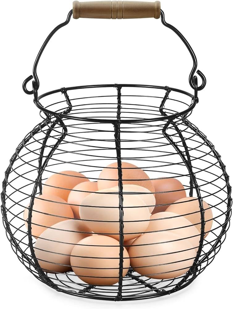 Flexzion Chicken Egg Basket Wire Egg Holder with Wooden Handles for Egg, Fruits, Vegetables Stora... | Amazon (US)