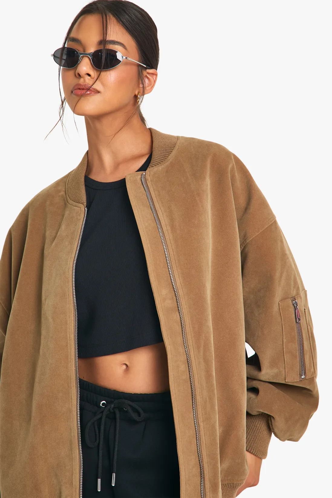 Vintage Suede Look Oversized Bomber Jacket | Boohoo.com (UK & IE)