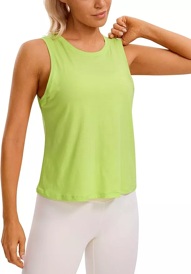 CRZ YOGA Women's Pima Cotton High Neck Sleeveless Yoga Crop Tops