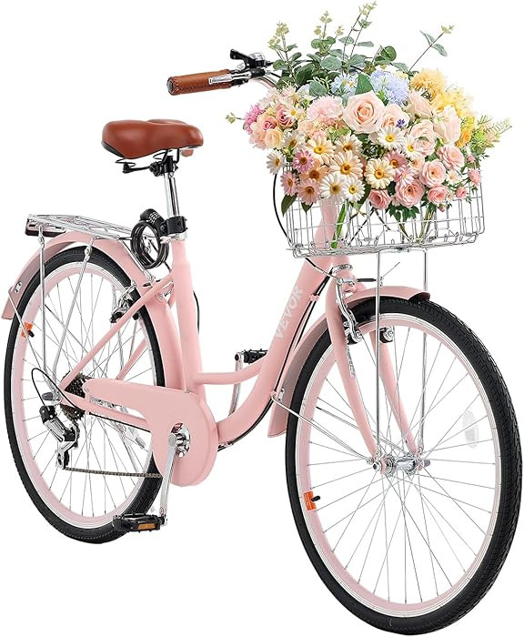 VEVOR Women Bike, 7-Speed and 1-Speed, 24-26 Inch Pink and Light Blue Beach Cruiser Bike, with La... | Amazon (US)