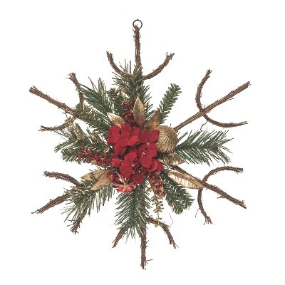 Transpac 20 Inch Multicolor Christmas Twig and Poinsettia Star Decor for Festive Holiday Home Dec... | Target
