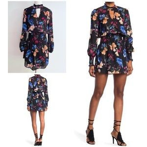 NWT Parker Floral Mock Neck Smocked Waist Black Calla Long Sleeves Dress Small | Poshmark