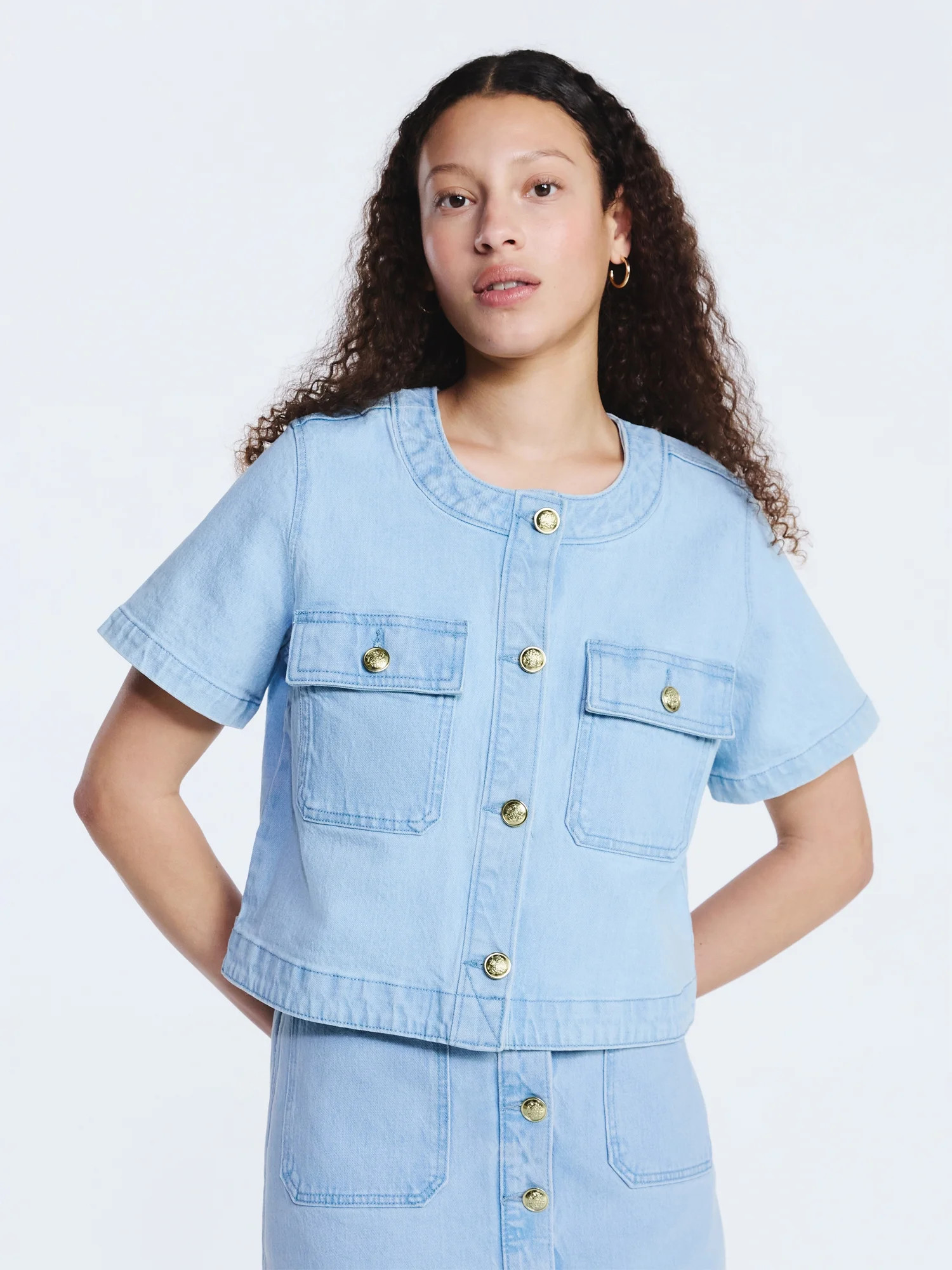 Free Assembly Women's Cropped Denim Jacket with Short Sleeves, Sizes XS-XXL | Walmart (US)