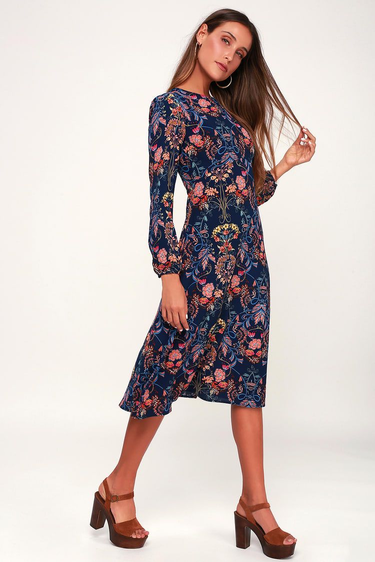 Garden Splendor Navy Blue Floral Print Dress | Lulus (US)
