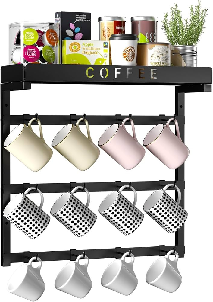 RCHYFEED Coffee Mug Rack Wall Mounted, Coffee Mug Holder Organizer for Home Kitchen Display and C... | Amazon (US)