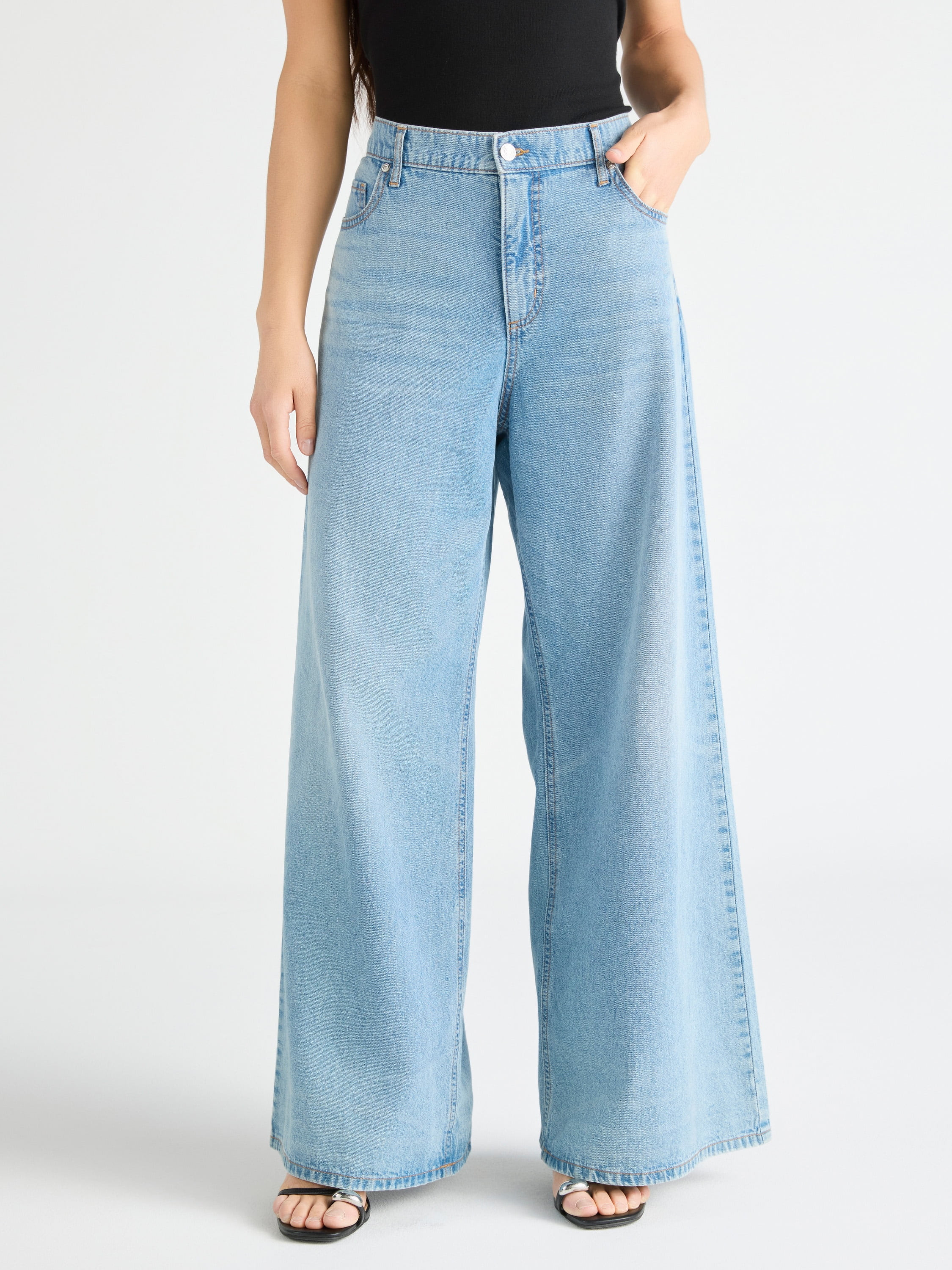 Scoop Women's High Rise Baggy Wide Leg Jean, Sizes 0-18, Available in Short & Long Lengths | Walmart (US)