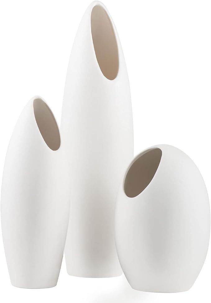 White Ceramic Vase Set for Decor, W.Sealet Set of 3 Artistic Flower Vases Modern Home Decor Bevel... | Amazon (US)