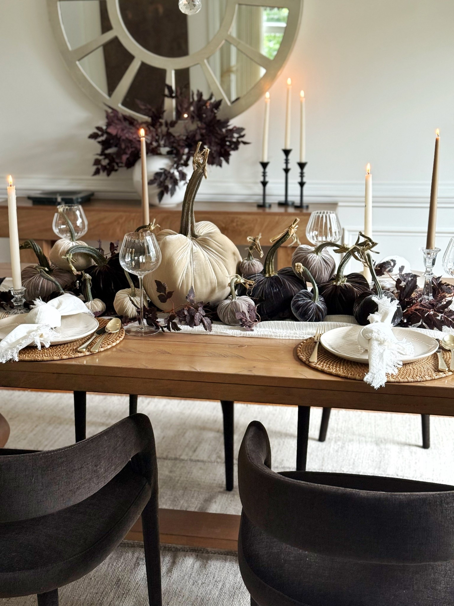 Velvet pumpkins, Hot Skwash, dining room, fall decor 

#LTKSeasonal #LTKHome