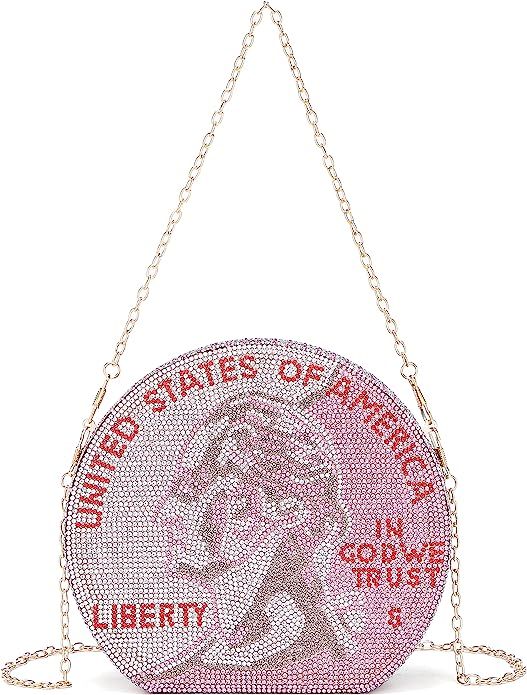 Covelin Women's Dollar Coin Handbag Rhinestone Purse Evening Clutch Bag | Amazon (US)