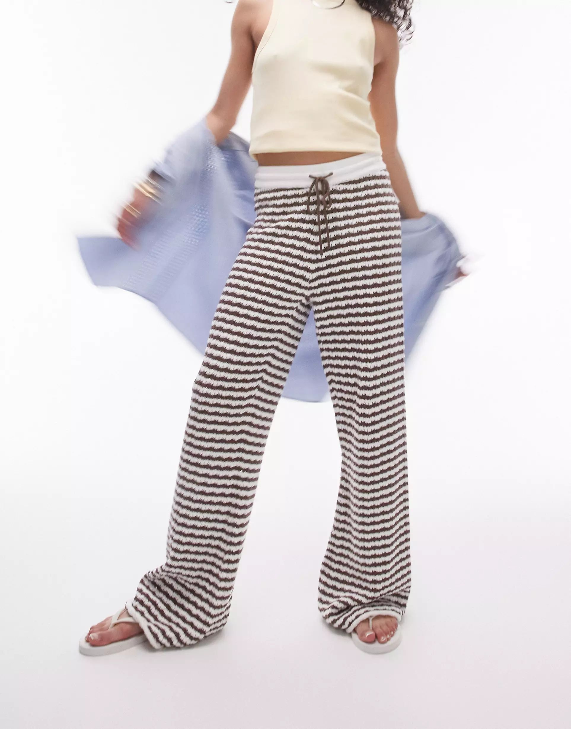 Topshop knitted stripe trouser in brown and white | ASOS | ASOS (Global)