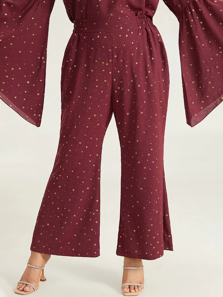 Halloween Star Glitter Flare Leg Elastic Waist Pants | Bloomchic