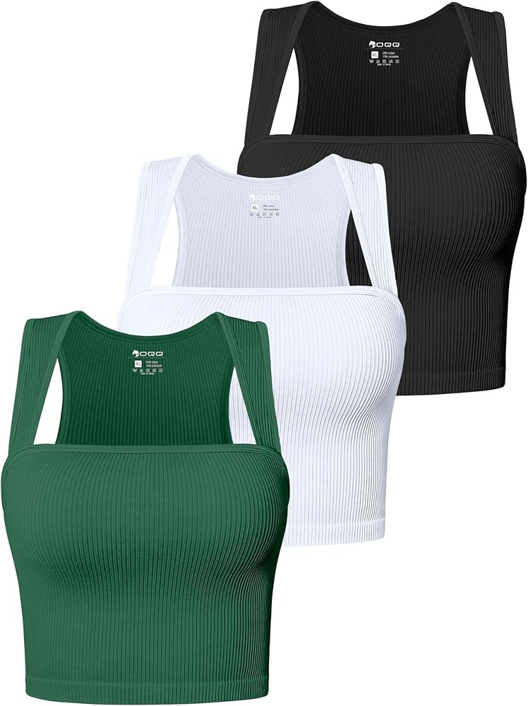 OQQ Women's 3 Piece Tank Tops Strappy Sleeveless Square Neck Stretch Tee Shirts Crop Camis | Amazon (US)