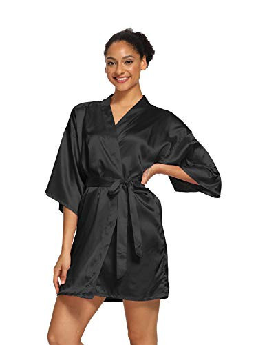 V Vaborous Women's Black Silk Robes Satin Bridesmaid Robes Lingerie Sleepwear,Black,S/M | Amazon (US)