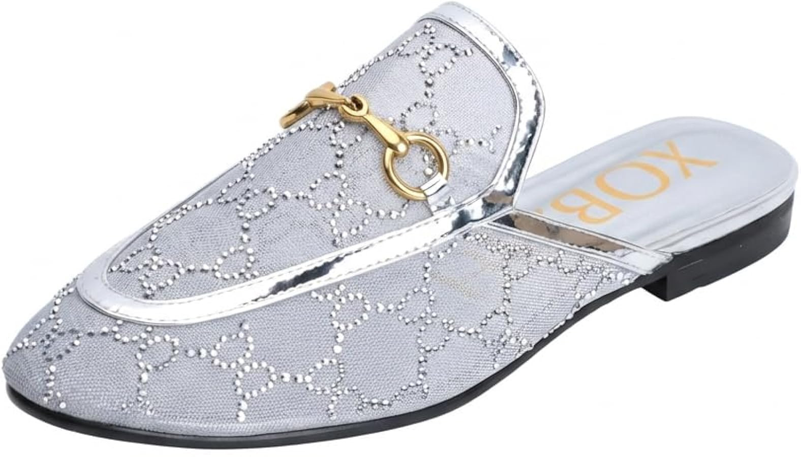 Amazon.com | XOBZJH Women\u2019s Sparkly Rhinestone Mesh Mules \u2013 Backless Loafers with Gold ... | Amazon (US)