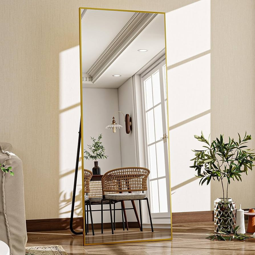 VooBang 68" x 22" Gold Full Length Mirror, Floor Body Mirror with Stand Aluminum Alloy Frame, Sta... | Amazon (US)