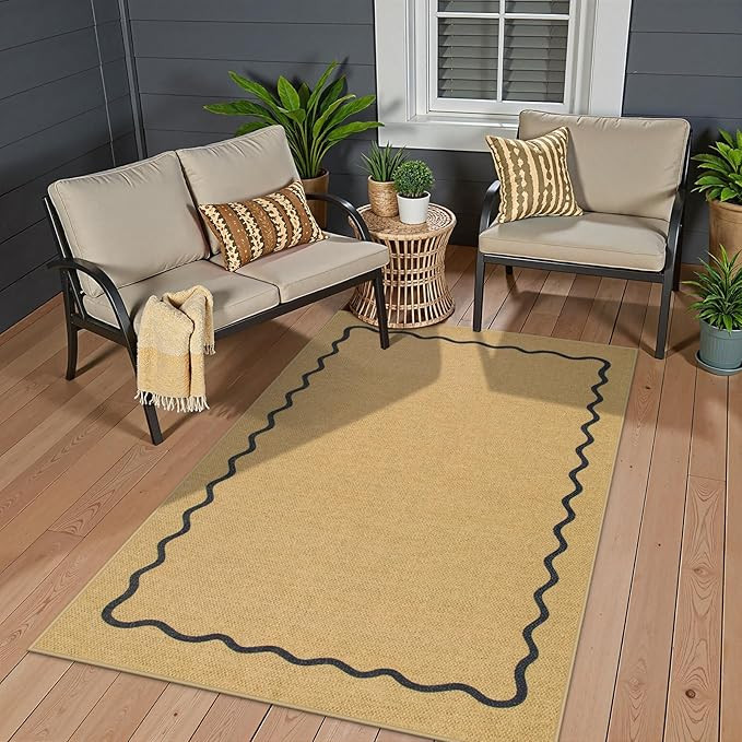 Outdoor Mats for Front Door, Easy Jute 3x5 Porch Rug Scalloped Washable Non Slip Entryway Rug, St... | Amazon (US)