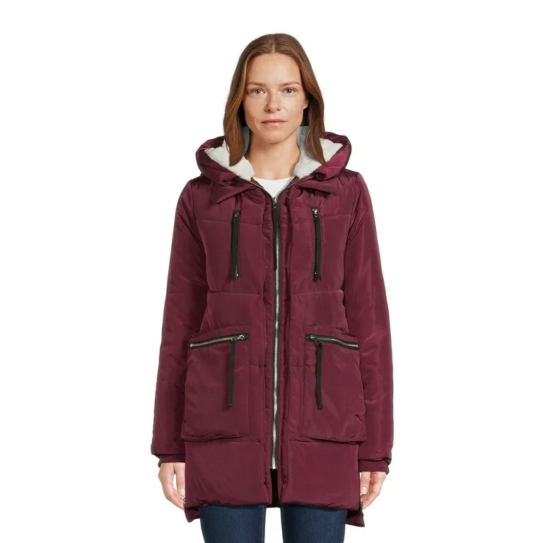 Jason Maxwell Women's Puffer Coat with Faux Sherpa Lined Hood, Sizes S-XL | Walmart (US)