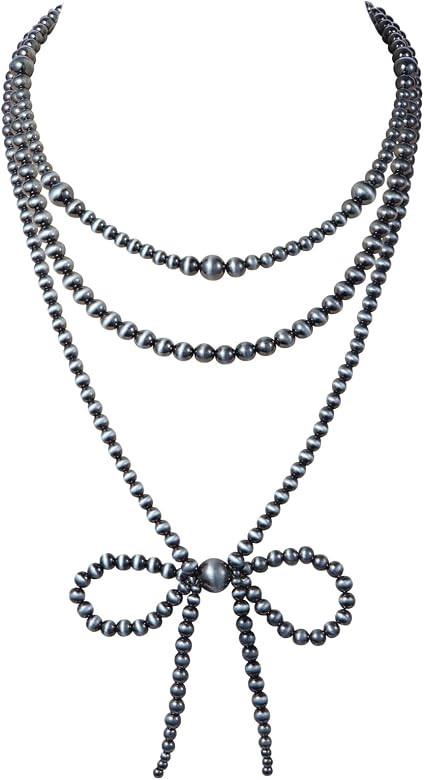 Western Jewelry Navajo Pearl Bow Necklace for Women Handmade Layered Boho Pearls Necklaces for Co... | Amazon (US)