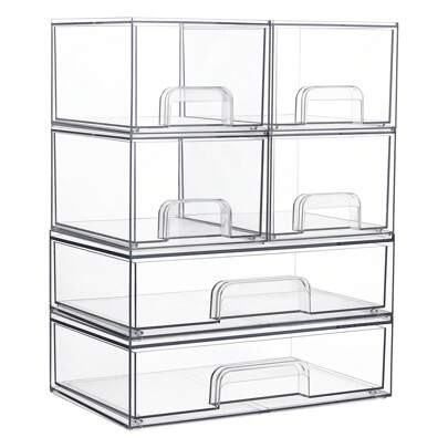 Vtopmart 6 Pack Stackable Storage Drawers, 12 Inch Weight And 4.4 Inch Height Clear Plastic Organizer Bins For Bathroom Supplies,Ideal For Cabinet,Pan | SHEIN